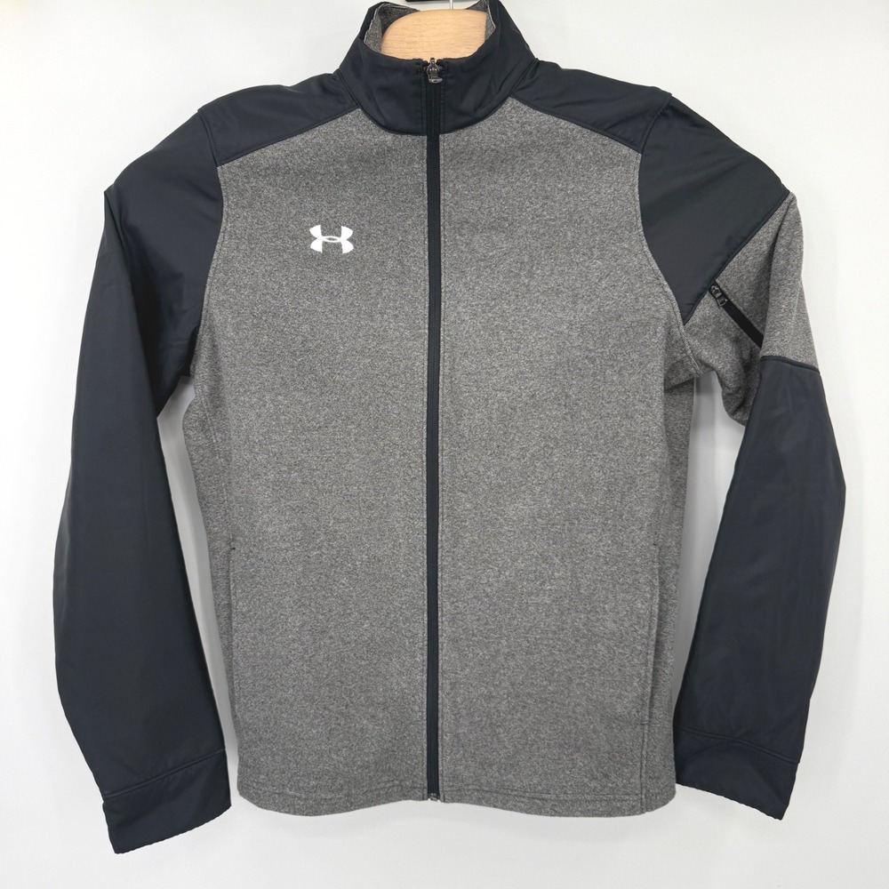 Under Armour Jacket Men Small Gray ColdGear Full Zip Hybrid Fleece Mock Neck
